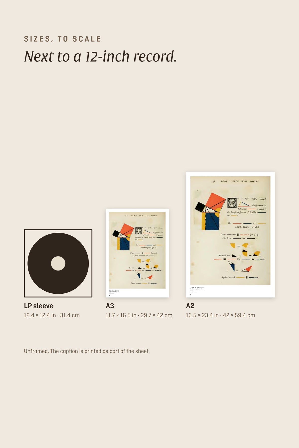Sizes to scale next to a 12-inch record sleeve