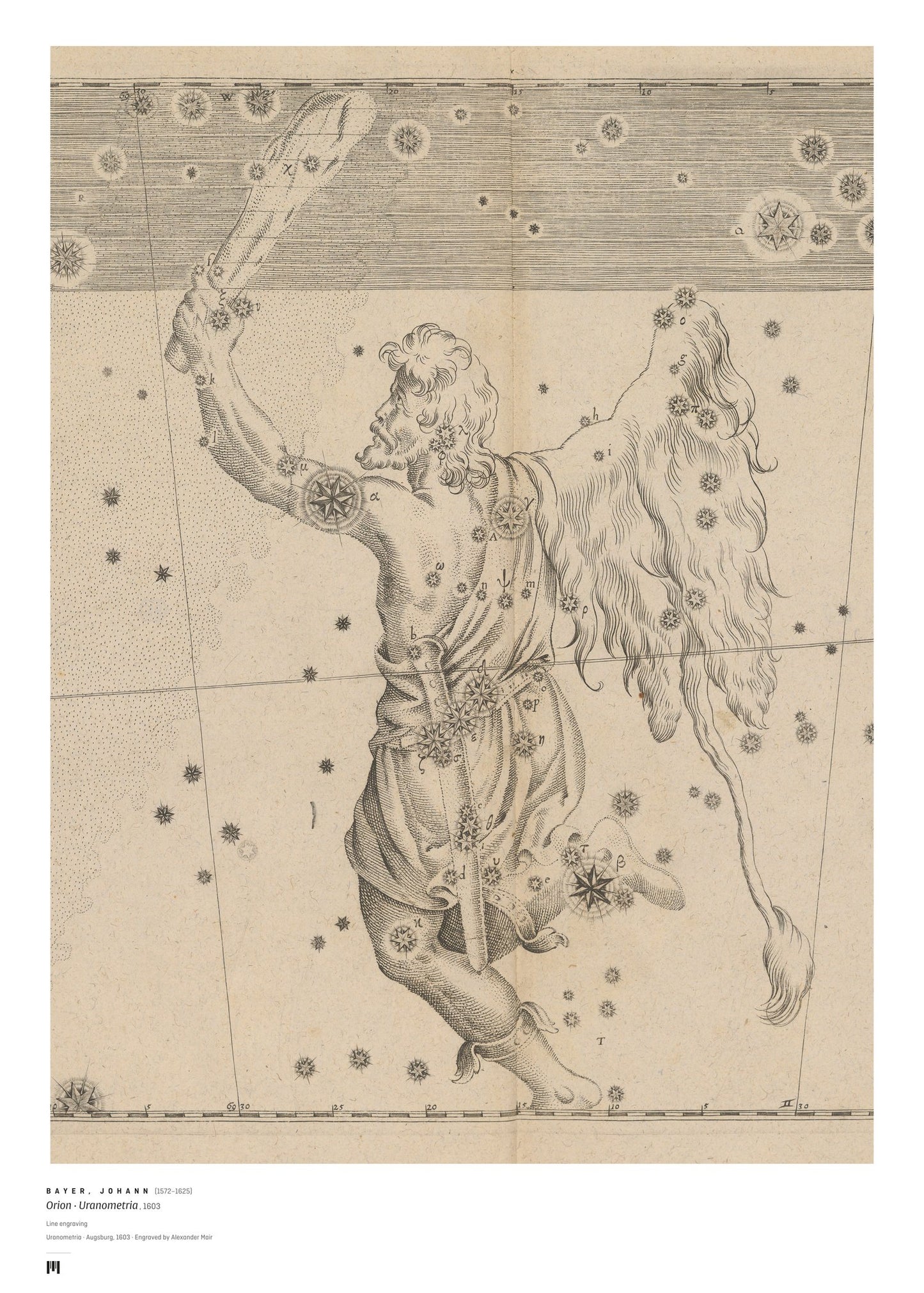 Johann Bayer, Orion (Uranometria, 1603) — archival art print