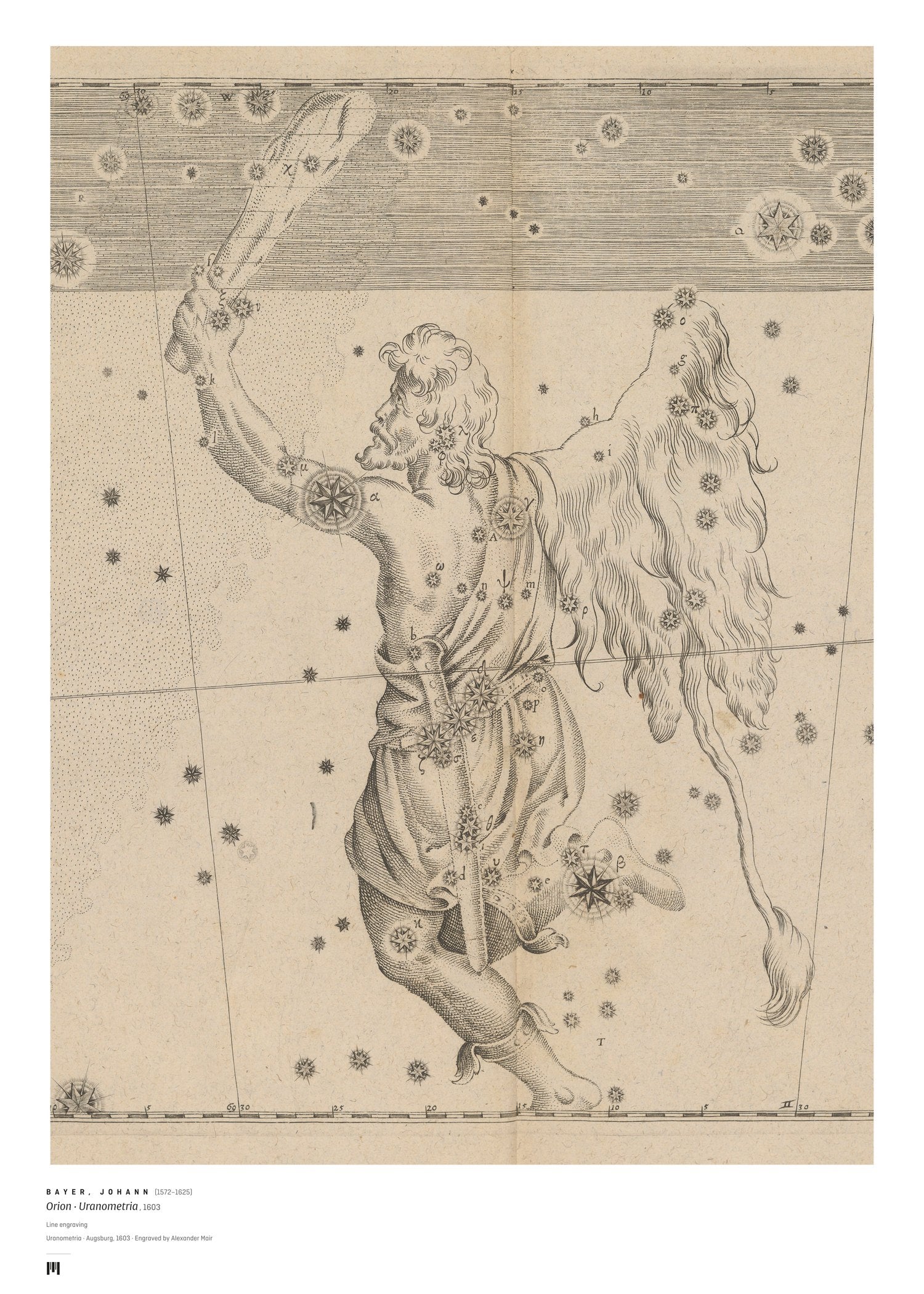 Johann Bayer, Orion (Uranometria, 1603) — archival art print