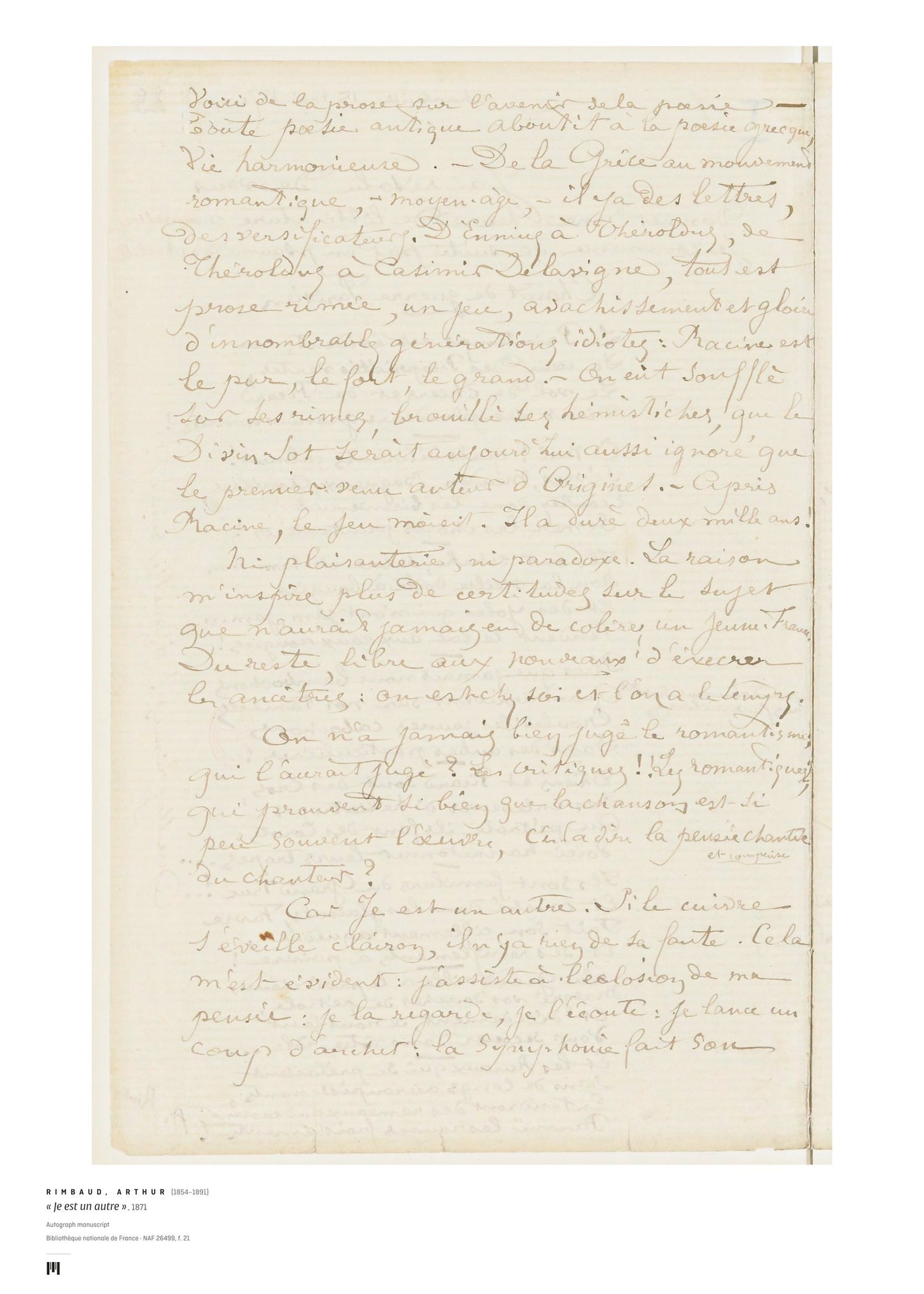 Arthur Rimbaud, « Je est un autre » (1871) — archival art print
