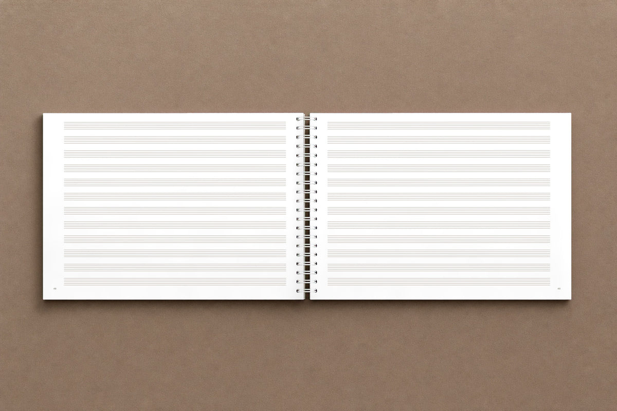 Schubert — For Goethe — open notebook, staff paper: twelve staves to a page, ruled at the size of Schubert's, digitally composed product view