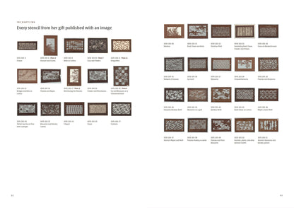 Katagami — Her Name Is on Every One of Them — spread: the catalogue of the eighty-two (digital preview of the printed pages)
