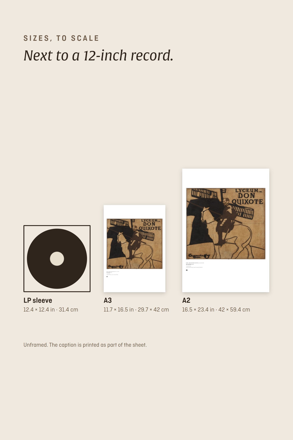 Sizes to scale next to a 12-inch record sleeve