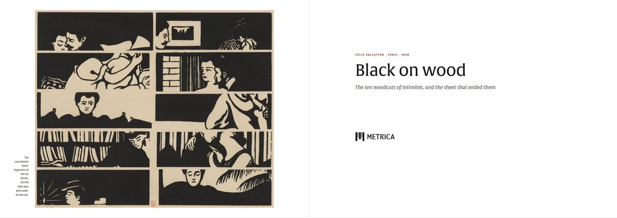 Félix Vallotton — Black on Wood — spread: the title page, facing the cancellation sheet (digital preview of the printed pages)