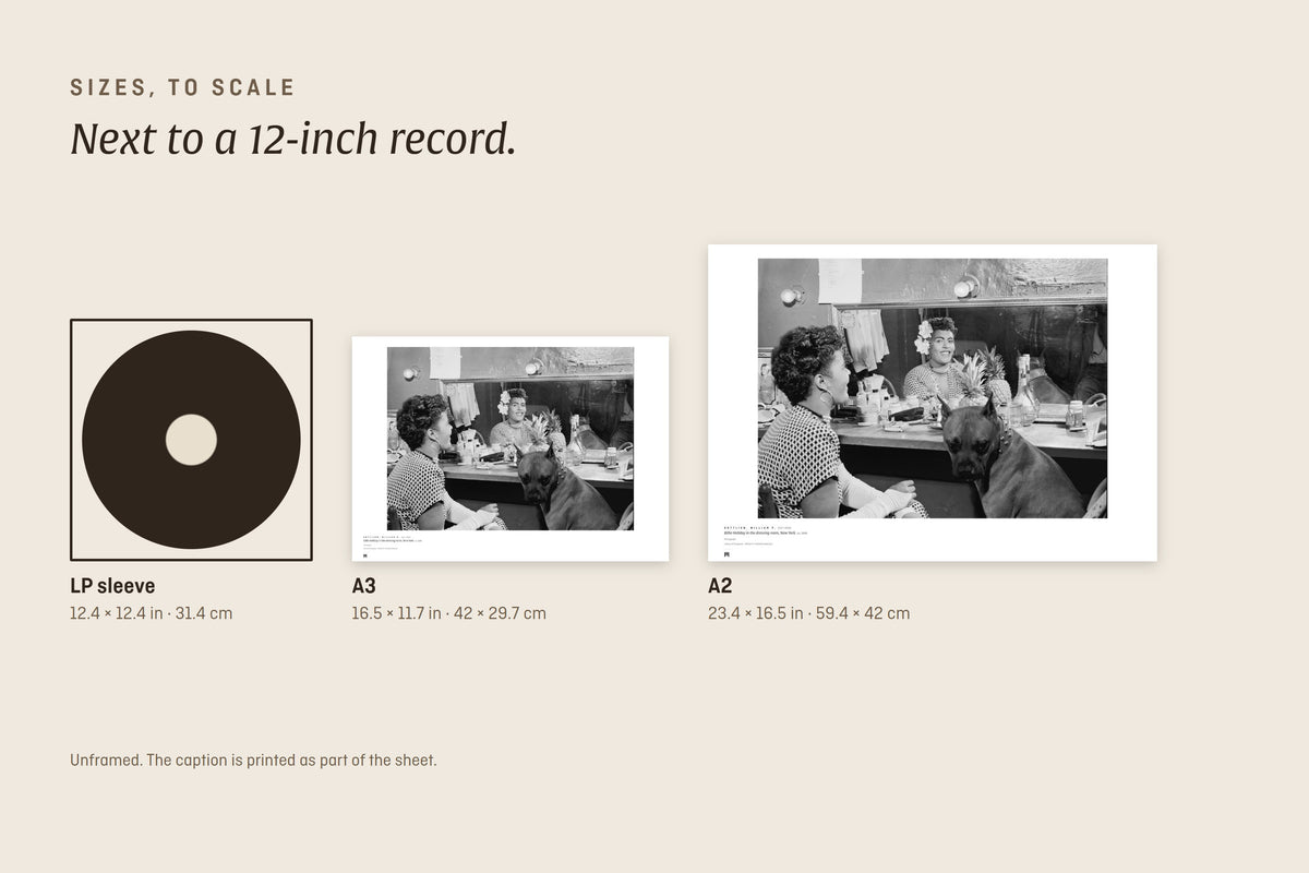 Sizes to scale next to a 12-inch record sleeve
