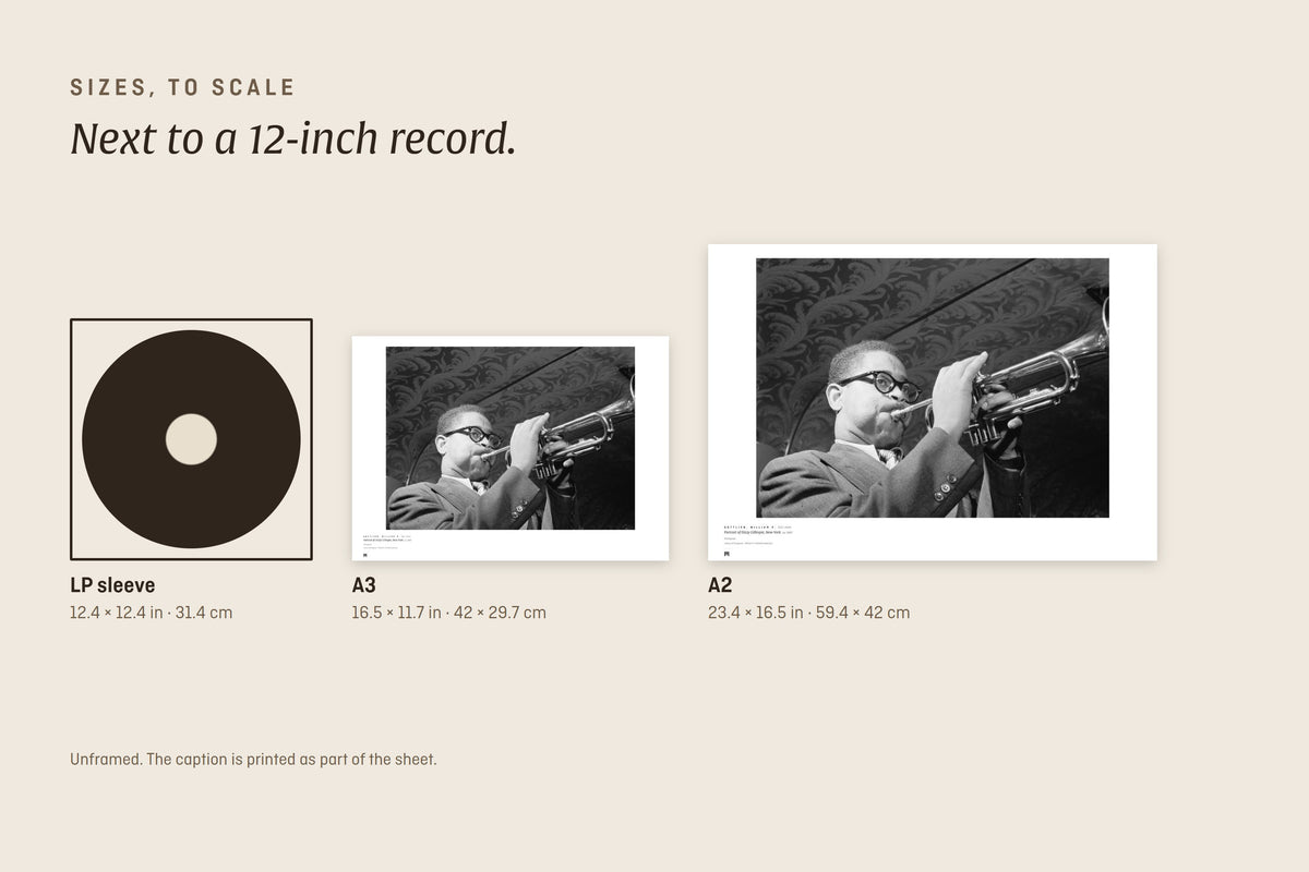 Sizes to scale next to a 12-inch record sleeve