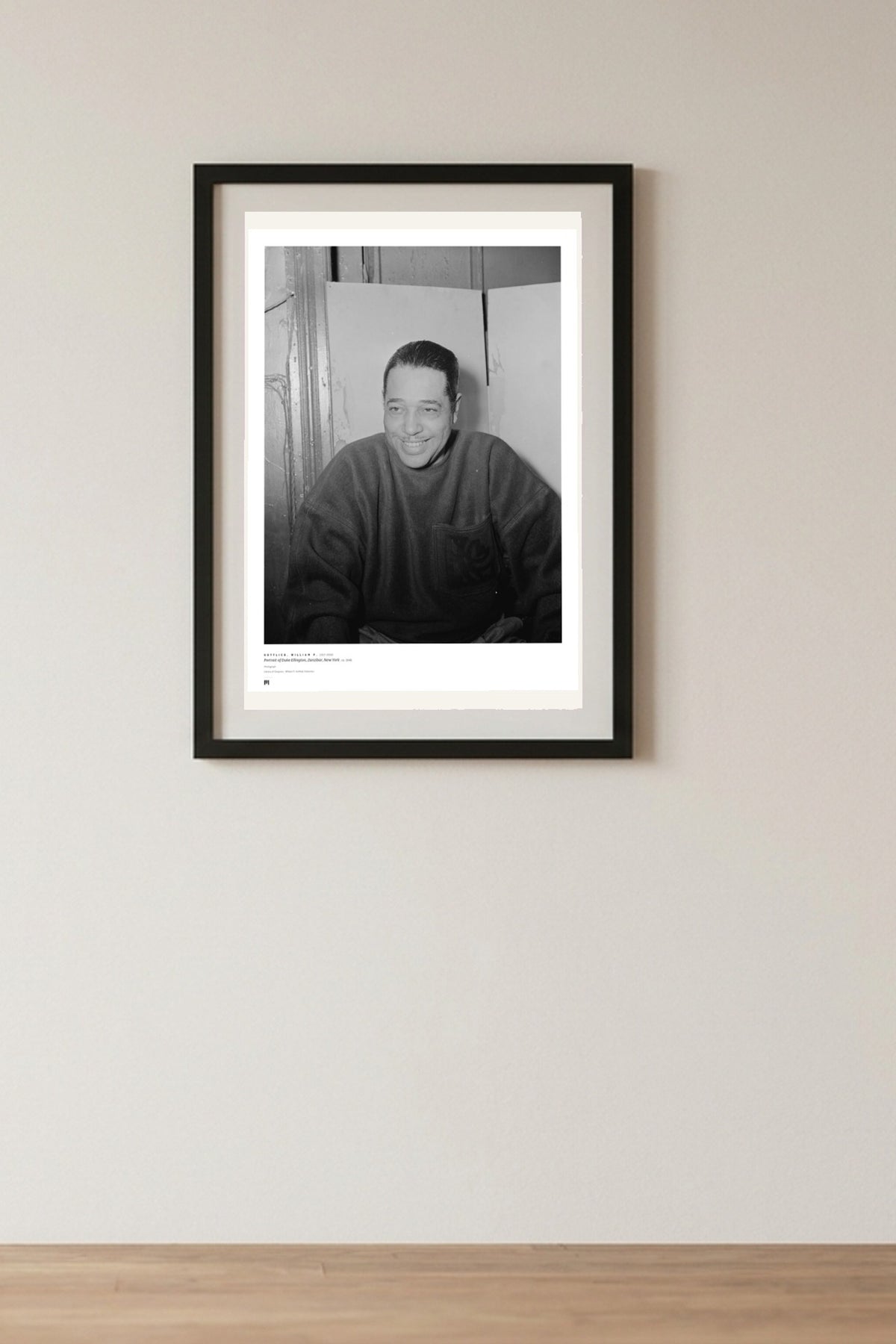 William P. Gottlieb — Portrait of Duke Ellington, 1946 — Métrica art print, framed on a wall