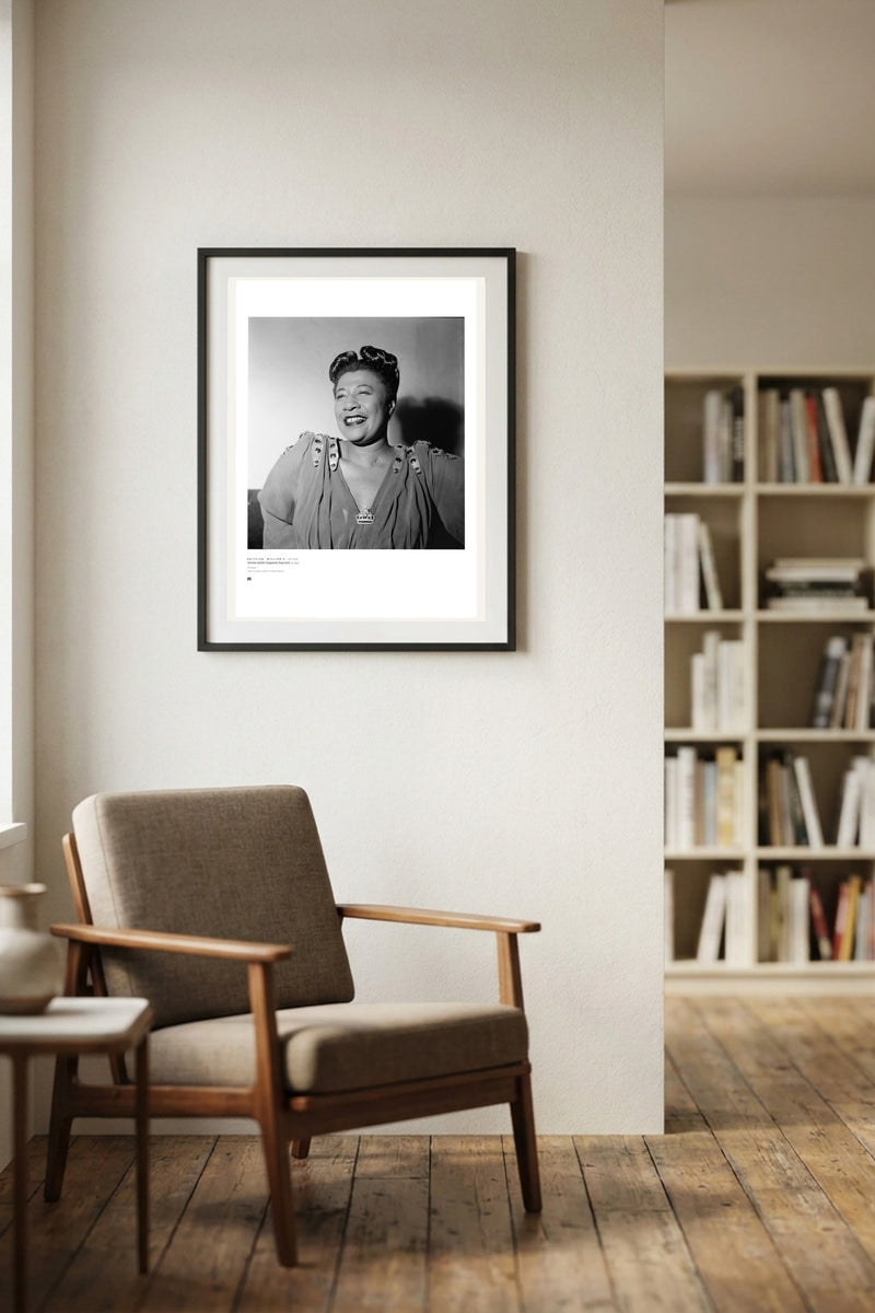 William P. Gottlieb — Portrait of Ella Fitzgerald, 1946 — Métrica art print, framed on a wall